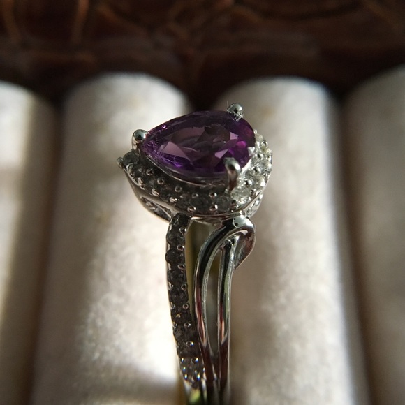 Genuine Gemstone Mashamba Amethyst & Zircon Sterling Silver Ring Sz 6 - Picture 6 of 6